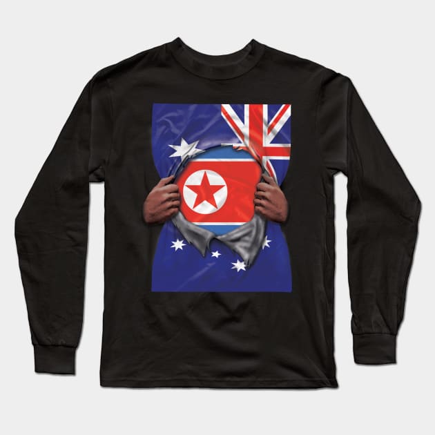 North Korea Flag Australian Flag Ripped - Gift for North Korean From North Korea Long Sleeve T-Shirt by Country Flags